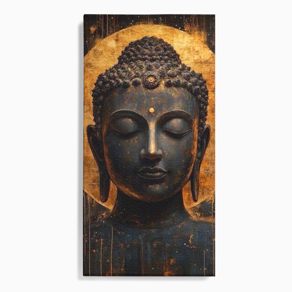 Tablou canvas cu tablou canvas cu capul lui buddha, fara rama, pe sasiu de lemn